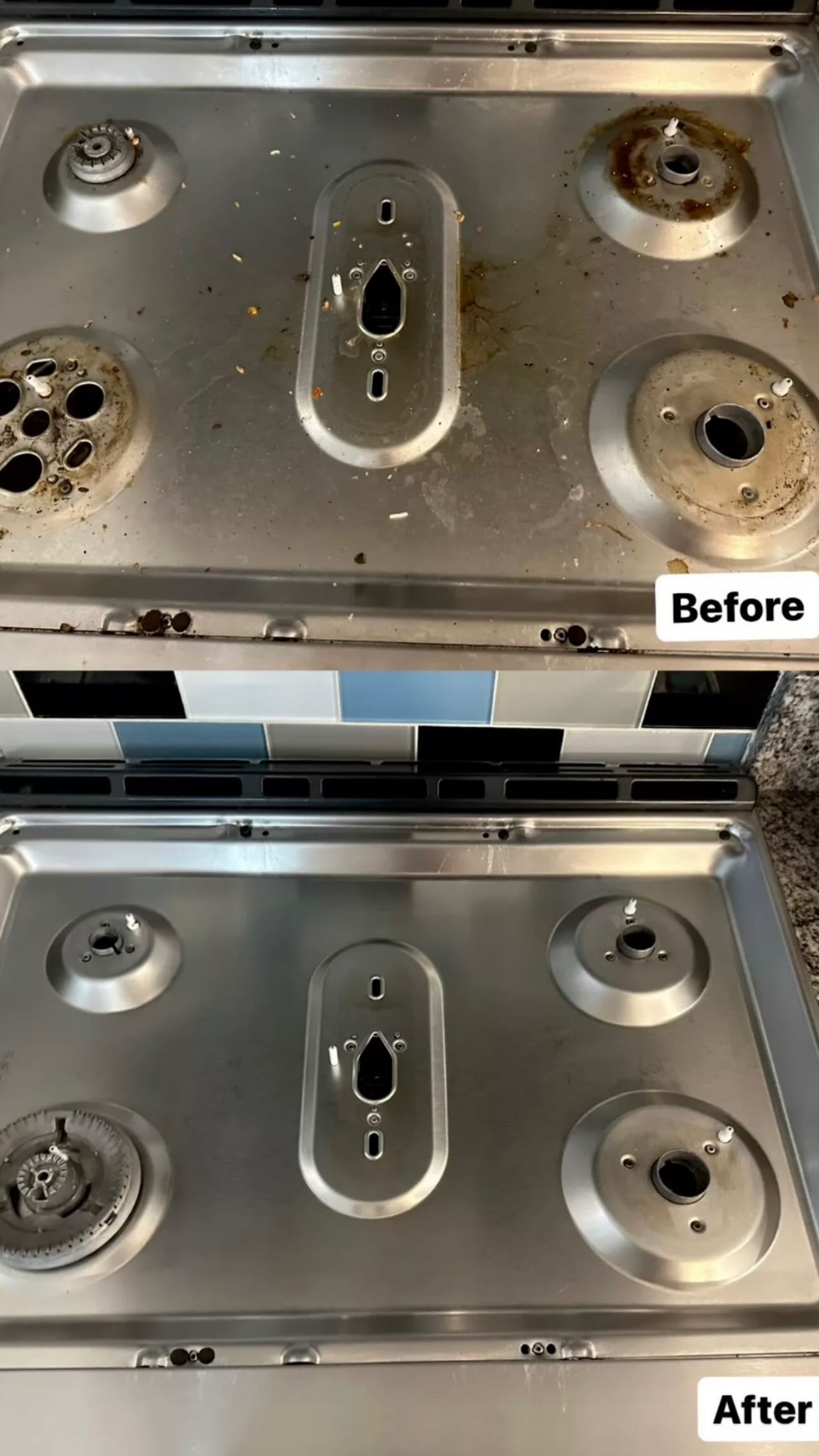 Stovetop before and after cleaning result